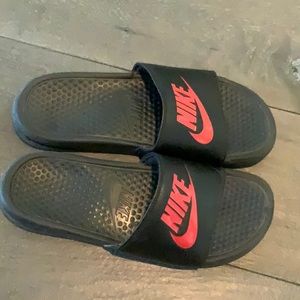 Black and Red Nike Slides
